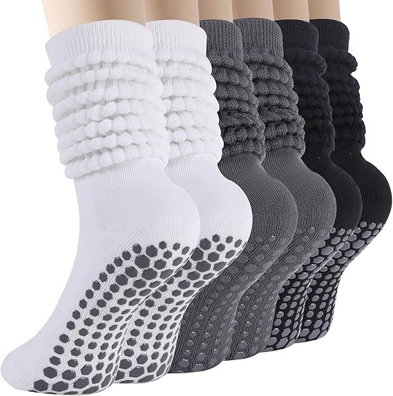Anti-Slip Pilates Socks – Slouchy Scrunch Grip Socks for Yoga & Fitness