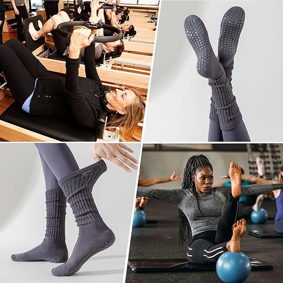 Anti-Slip Pilates Socks – Slouchy Scrunch Grip Socks for Yoga & Fitness - Image 4