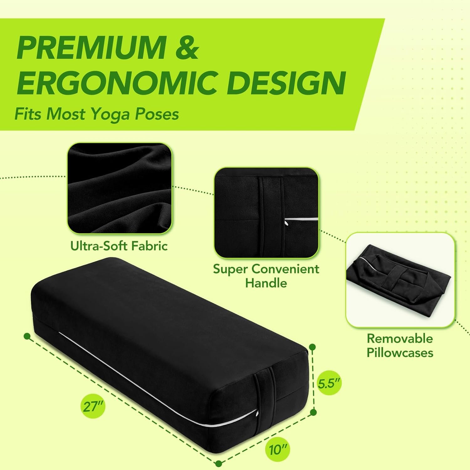 Rectangular Yoga Bolster Cushion with Suede Cover – Meditation Pillow - Image 2