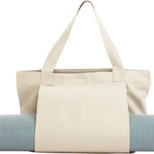 Canvas Yoga Tote with Mat Holder and Pocket – Multi-Purpose Bag
