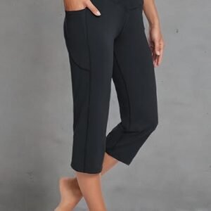 Women’s High Waist Capri Pants with Pockets – Wide Leg Workout